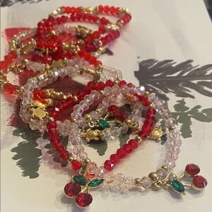 VALENTINES MIX 💌 Red Pink and Clear glass crystal cut Beaded Bracelet Set of 8